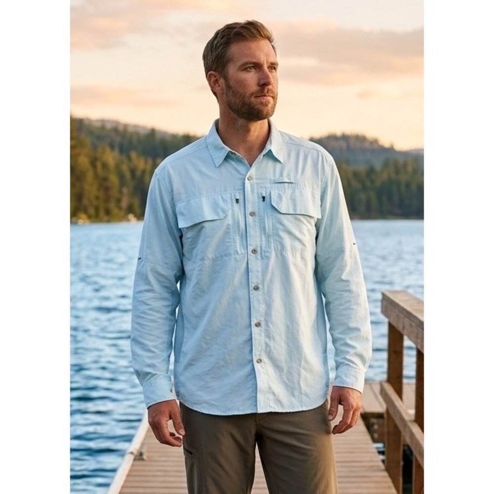 RailRiders LOA‎ Love of Adventure Long Sleeve Fishing Shirt Men's L Blue Hiking